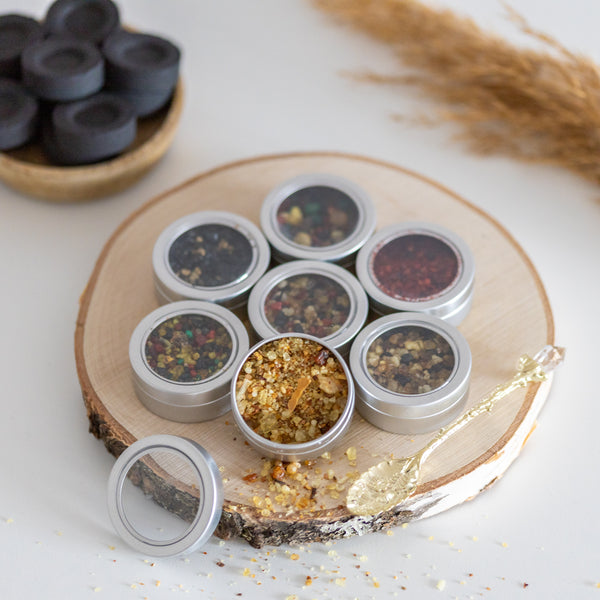 7-Piece Loose Resin Incense Mix with Crystal Spoon & Charcoal Disks