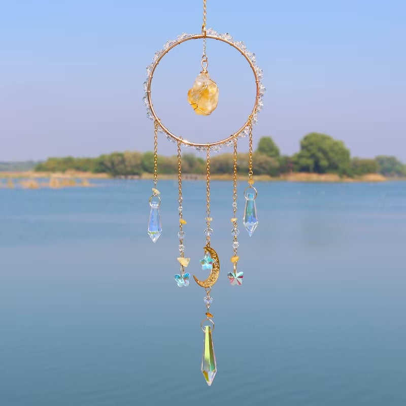 Moon Suncatcher with Natural Citrine Crystals