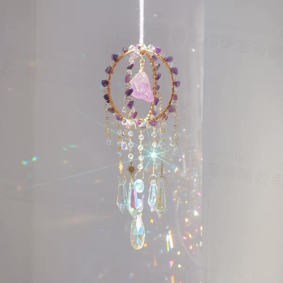 Ring Suncatcher with Natural Amethyst Crystals