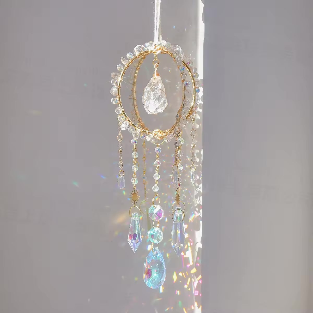Ring Suncatcher with Natural Clear Quartz Crystals