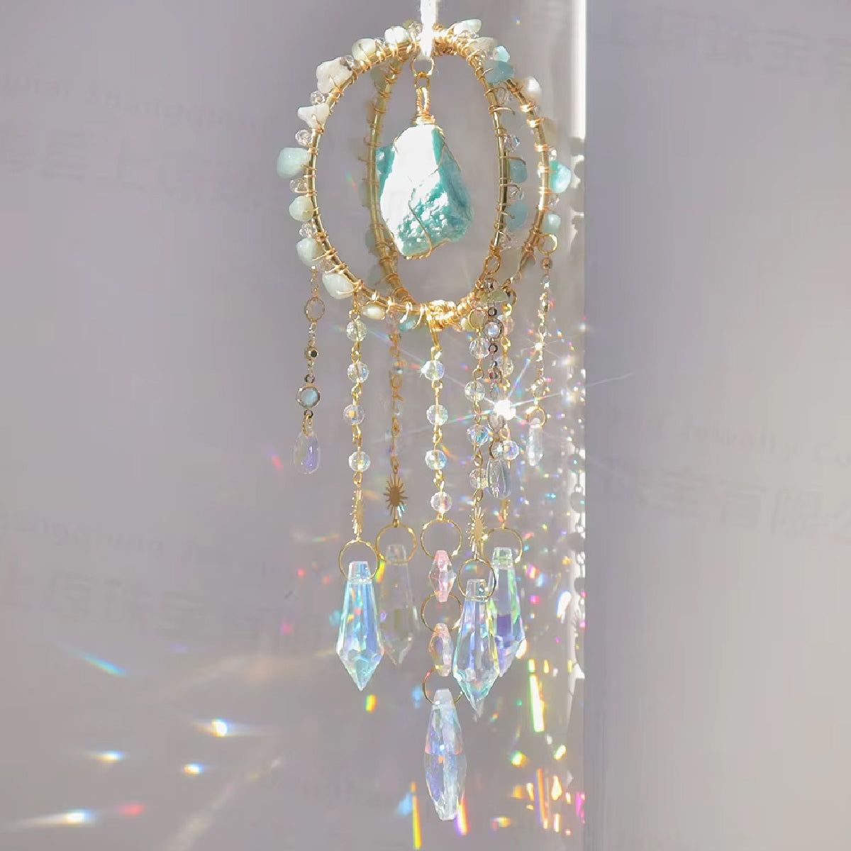 Ring-Sonnenfänger mit natürlichen Amazonit-Kristallen