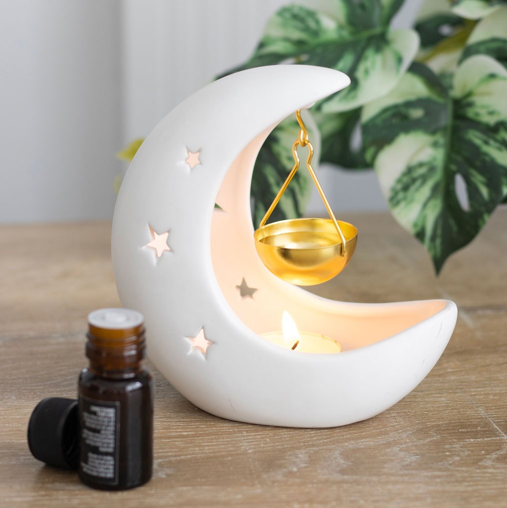 White Crescent Moon Hanging Fragrance Oil Burner