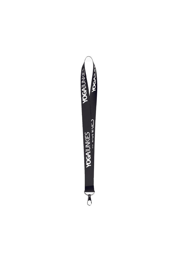 Black and white Yoga Junkies Hang in There Lanyard